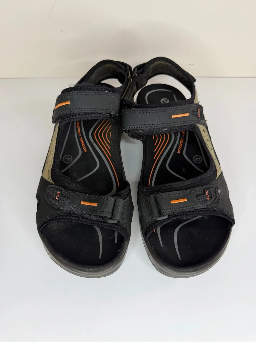Mens Ecco Receptor Outdoor Sandals Men’s Size 46 US 12 Black Gray Hiking Trail